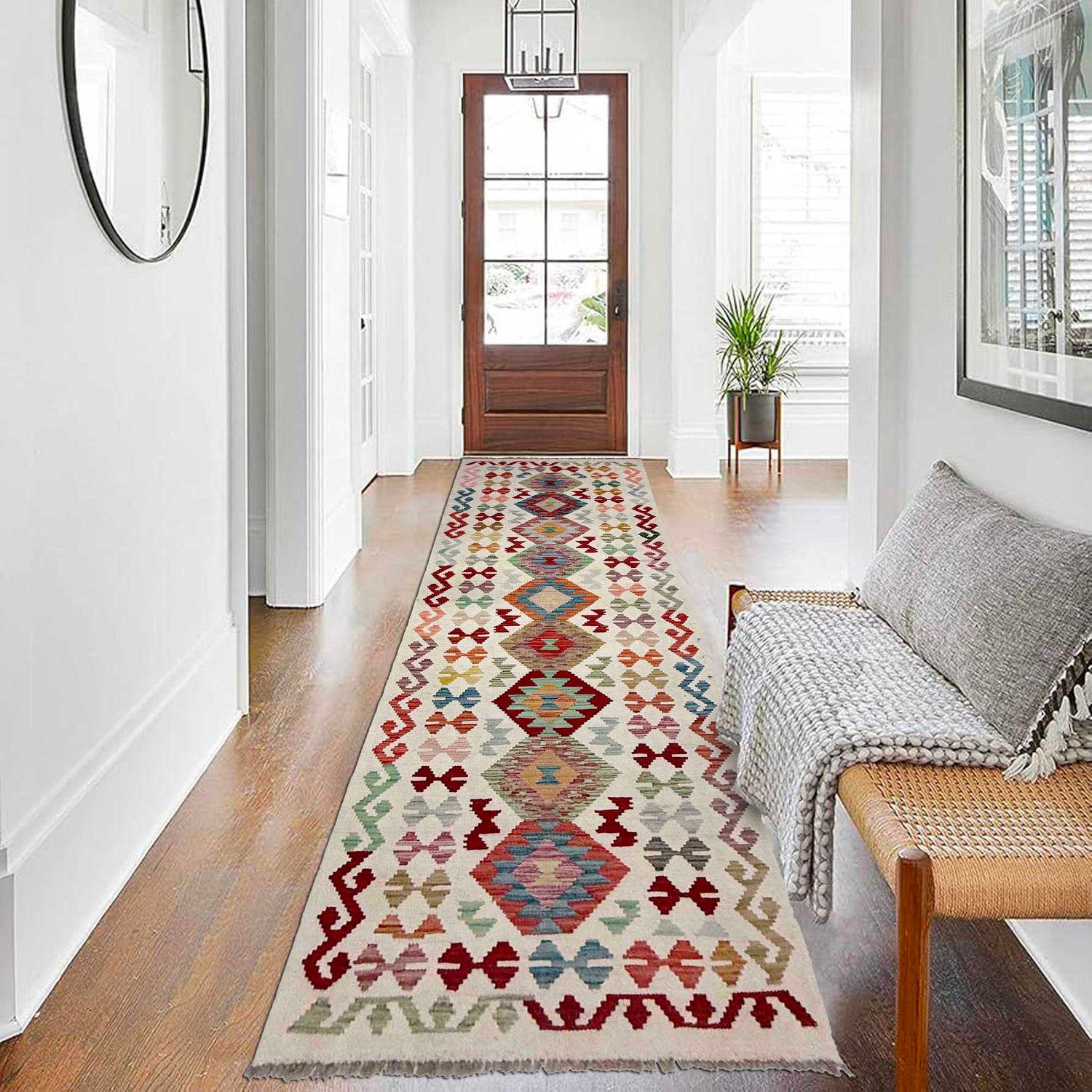 Handmade Turkish Design Wool Kilim Runner 2' 9" x 9' 7" ft / 83 x 293 cm - No. R38706