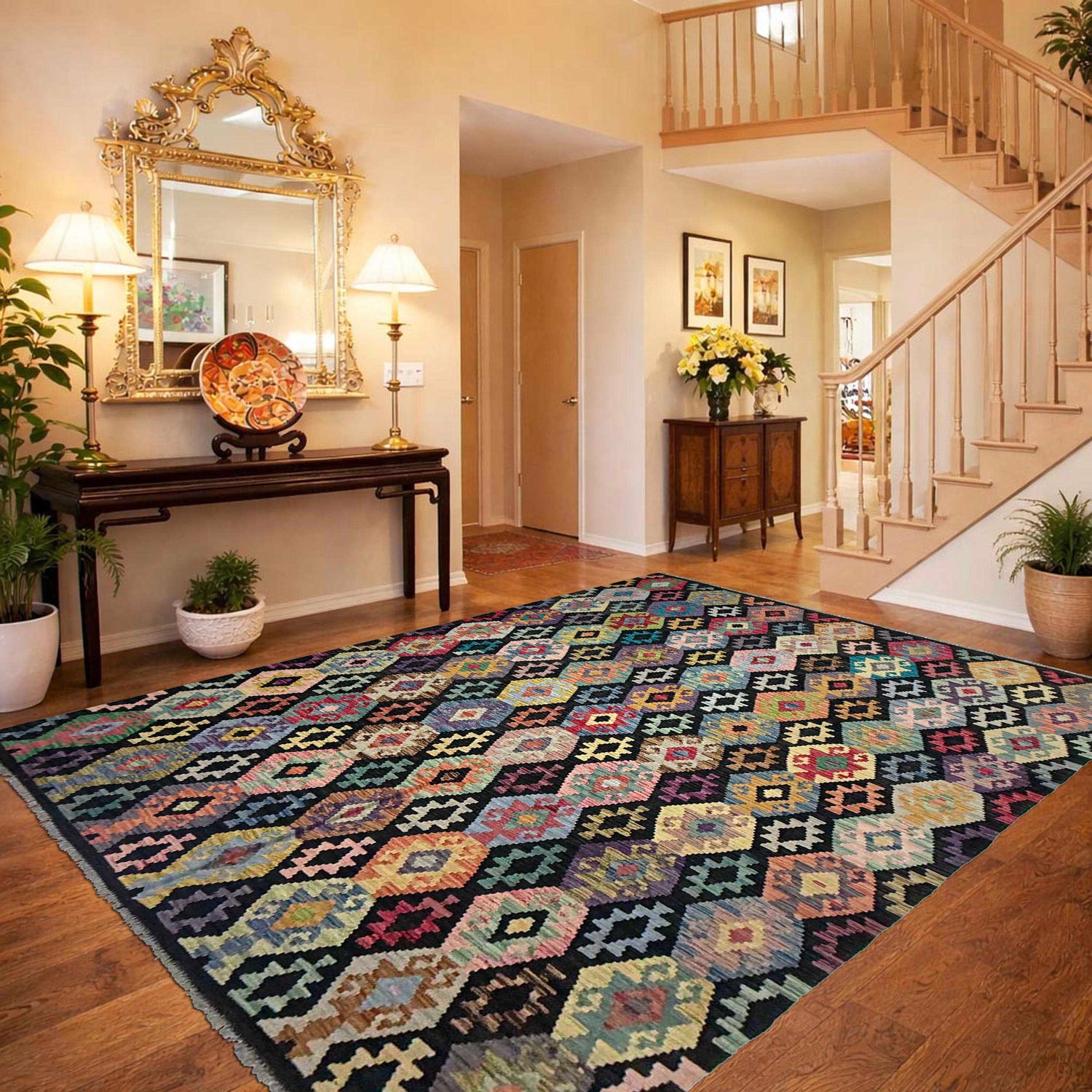 Handmade Afghan Vegetable Kilim 6' 7" x 9' 7" ft / 201 x 292 cm - No. R38710