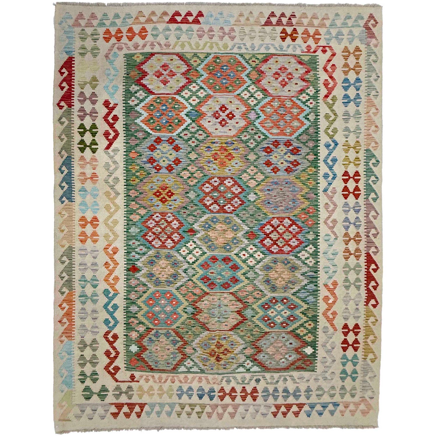 Hand Made Afghan Kilim 6' 4" x 9' 5" ft / 192 x 287 cm - No. R38711