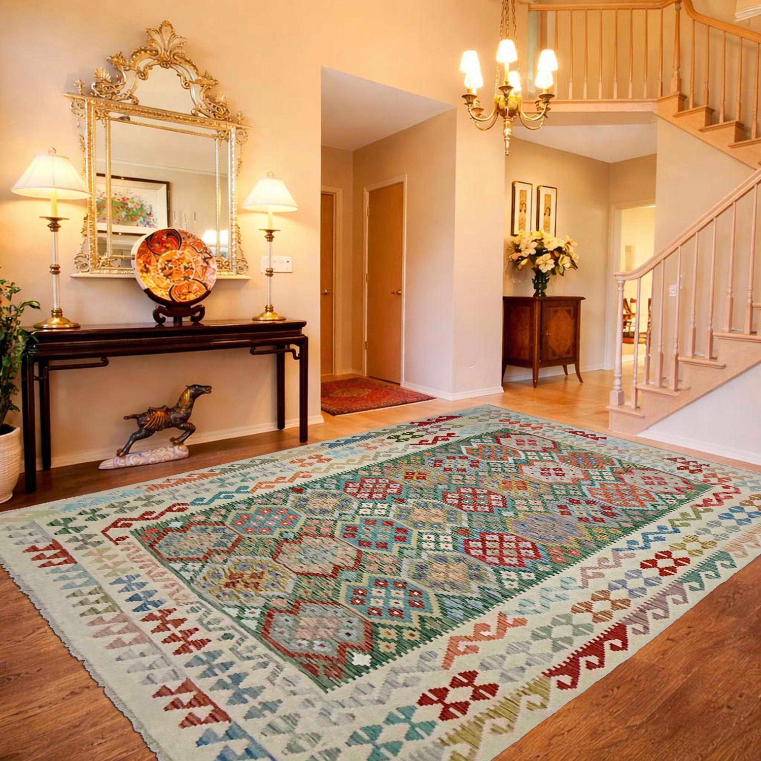 Hand Made Afghan Kilim 6' 4" x 9' 5" ft / 192 x 287 cm - No. R38711