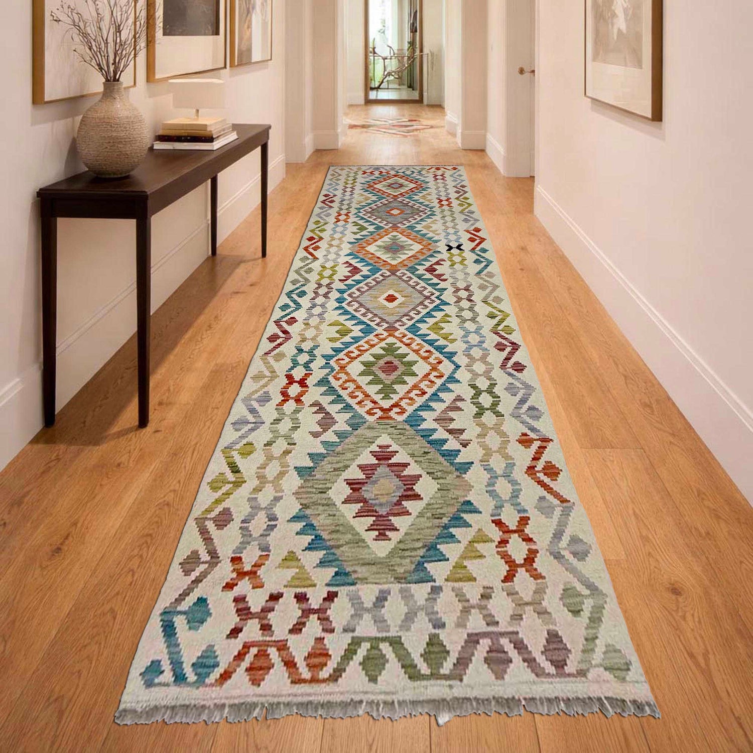 Handmade Afghan Vegetable Kilim Runner 2' 9" x 9' 8" ft / 84 x 295 cm - No. R38712