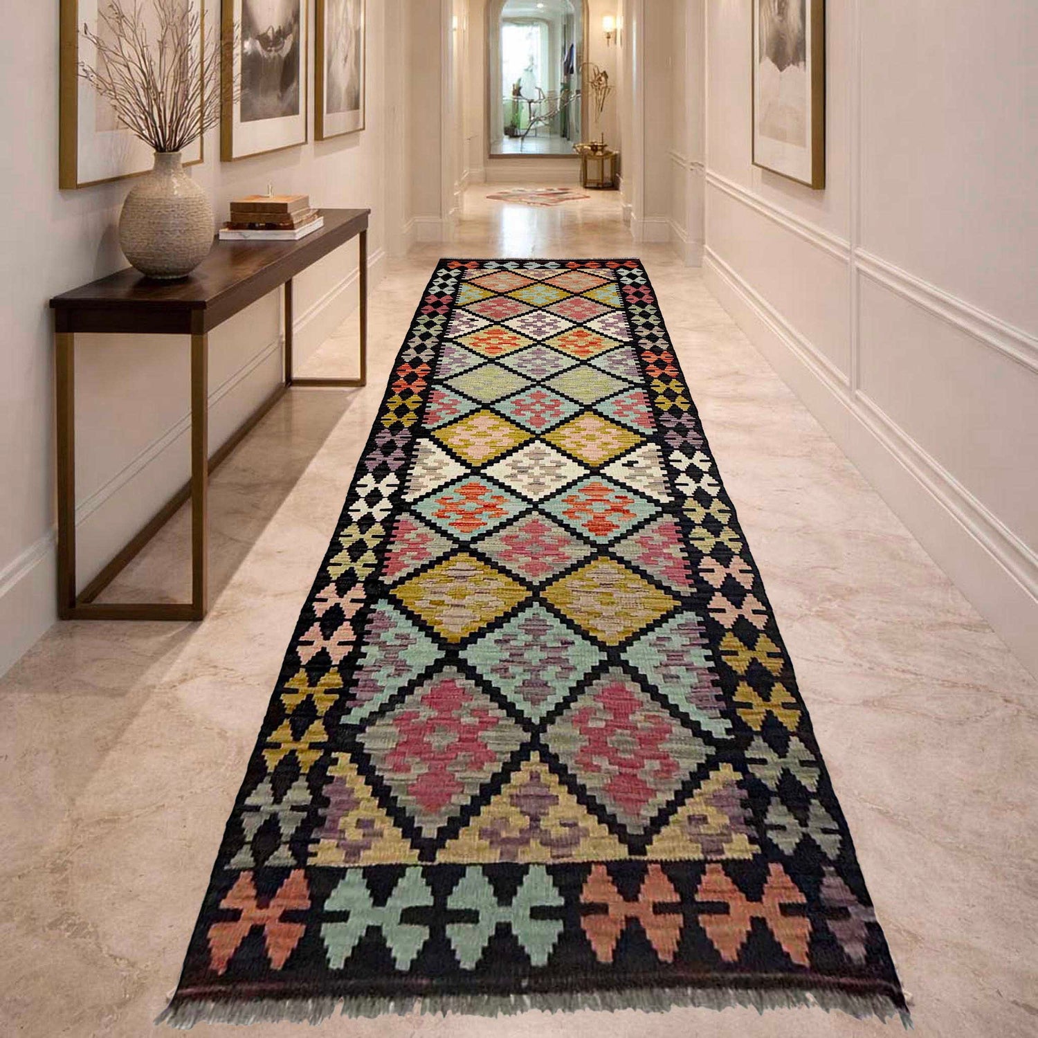 Hand Made Afghan Kilim Runner 2' 8" x 9' 7" ft / 81 x 292 cm - No. R38716