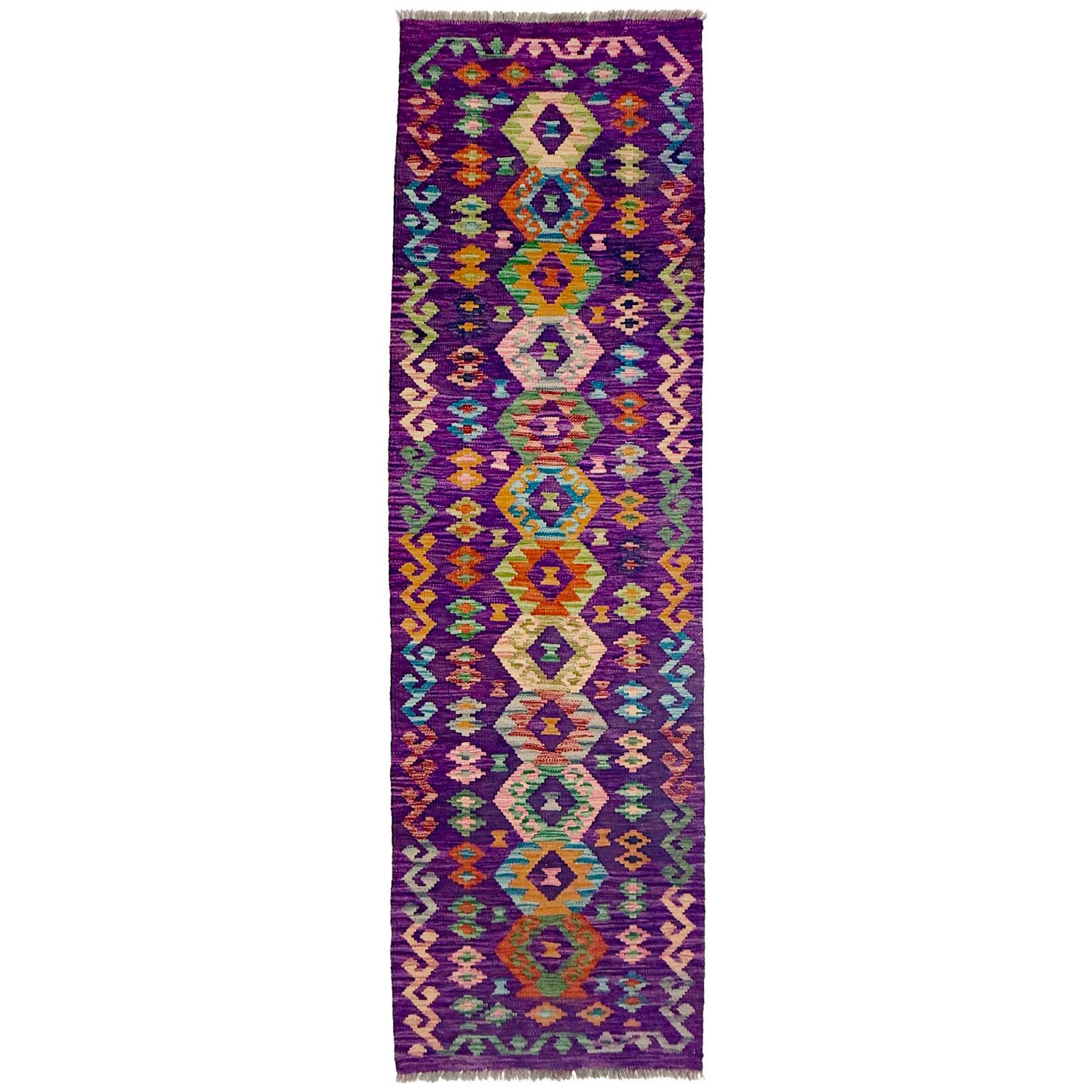 Hand Woven Wool Kelim Runner 2' 5" x 7' 10" ft / 73 x 238 cm - No. R38718