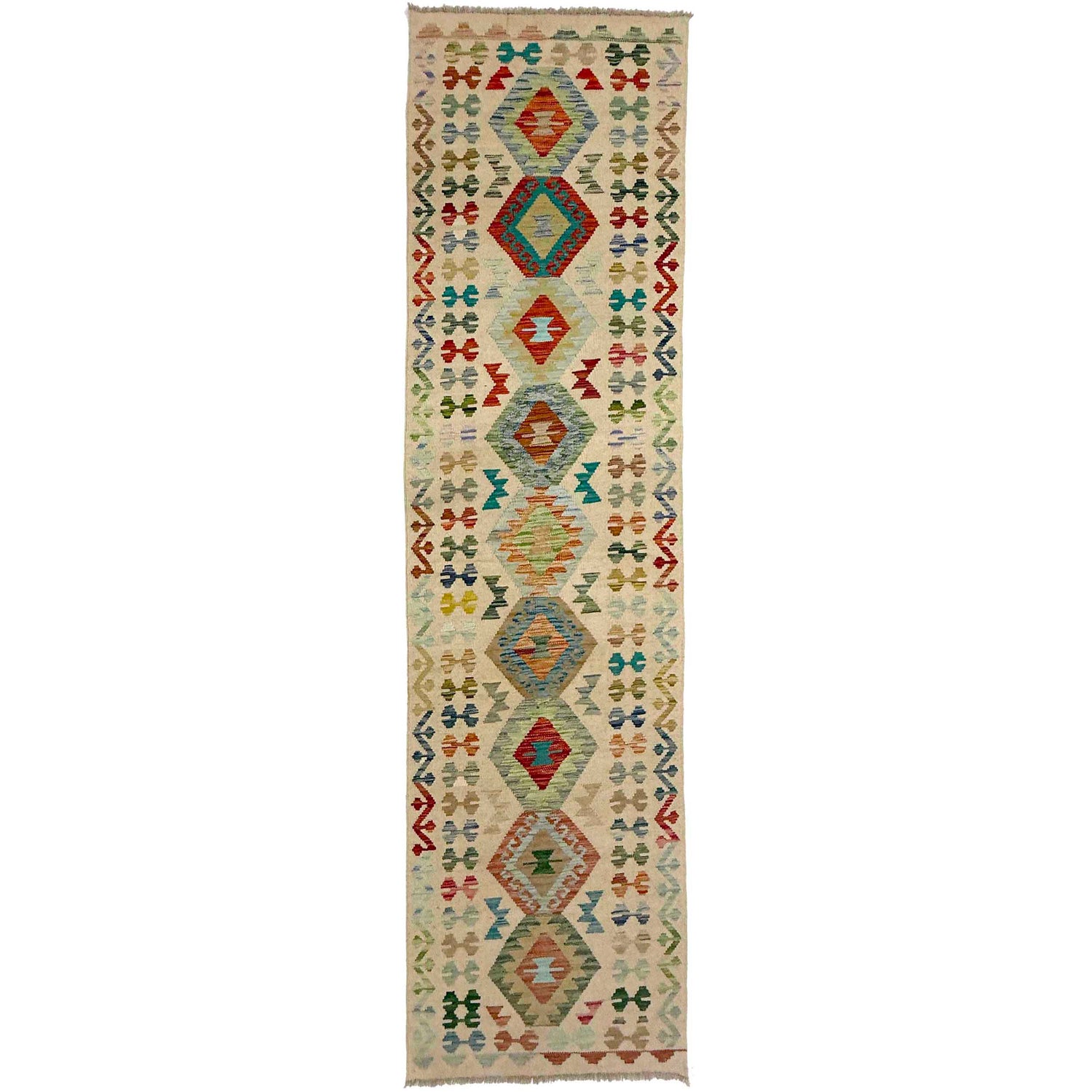 Multi Color ful Flat-Weave Wool Kilim Runner 2' 7" x 9' 11" ft / 78 x 301 cm - No. R38721