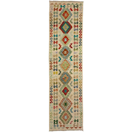 Multi Color ful Flat-Weave Wool Kilim Runner 2' 7" x 9' 11" ft / 78 x 301 cm - No. R38721