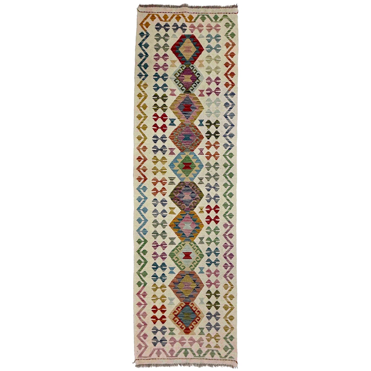 Hand Knotted Afghan Style Kilim Runner 2' 8" x 9' 4" ft / 81 x 285 cm - No. R38724