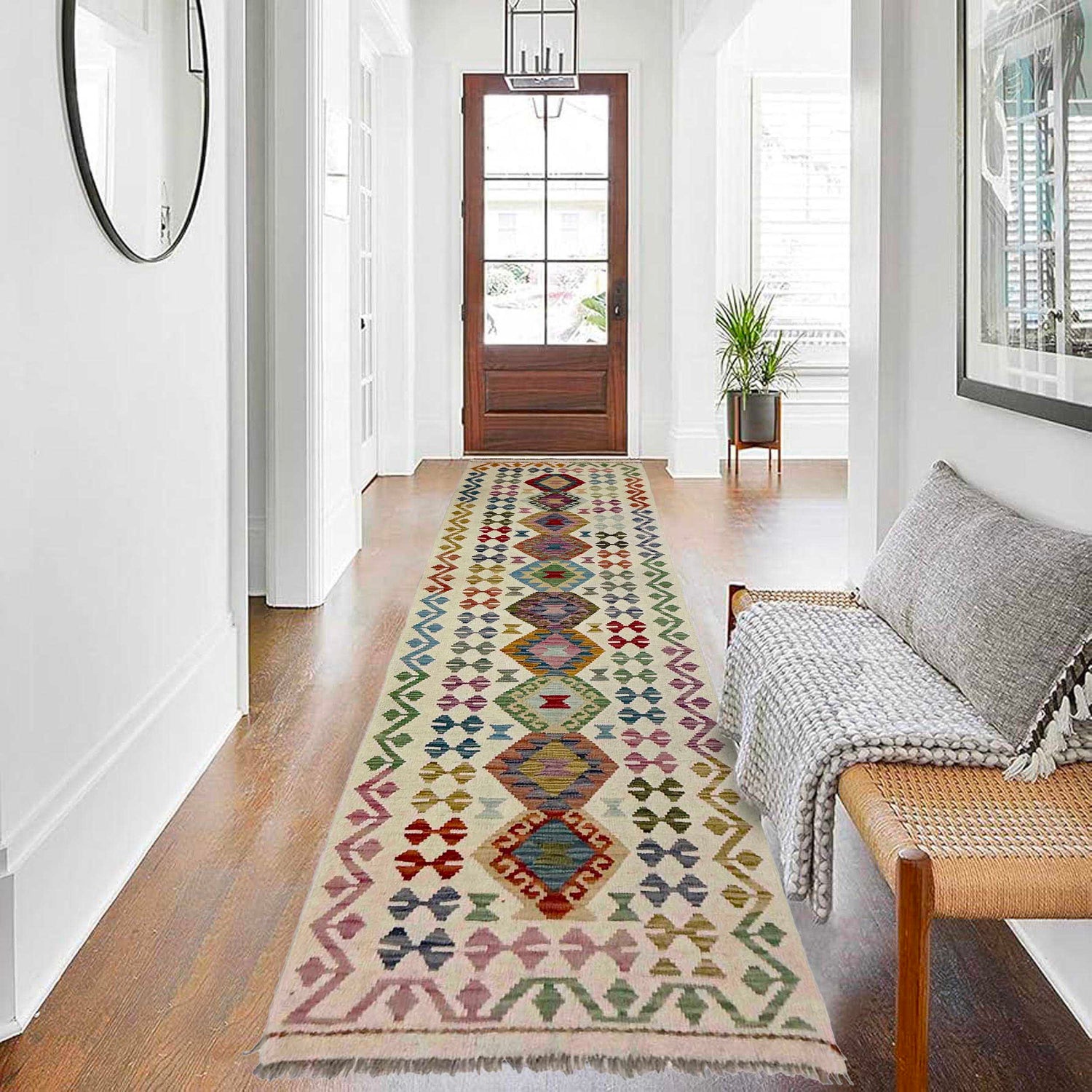 Hand Knotted Afghan Style Kilim Runner 2' 8" x 9' 4" ft / 81 x 285 cm - No. R38724