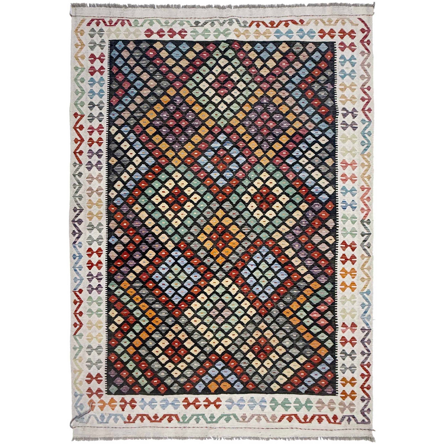 Hand Made Afghan Kilim 6' 4" x 9' 7" ft / 194 x 292 cm - No. R38725