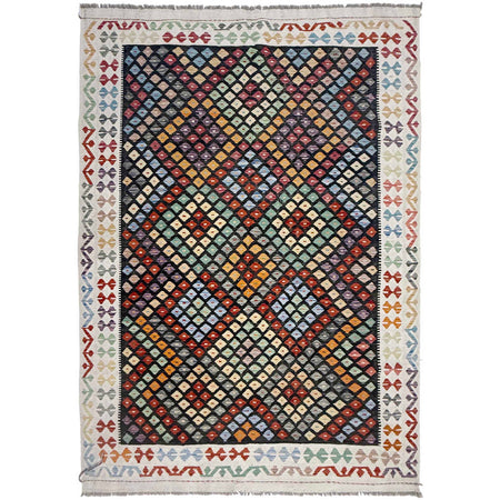Hand Made Afghan Kilim 6' 4" x 9' 7" ft / 194 x 292 cm - No. R38725
