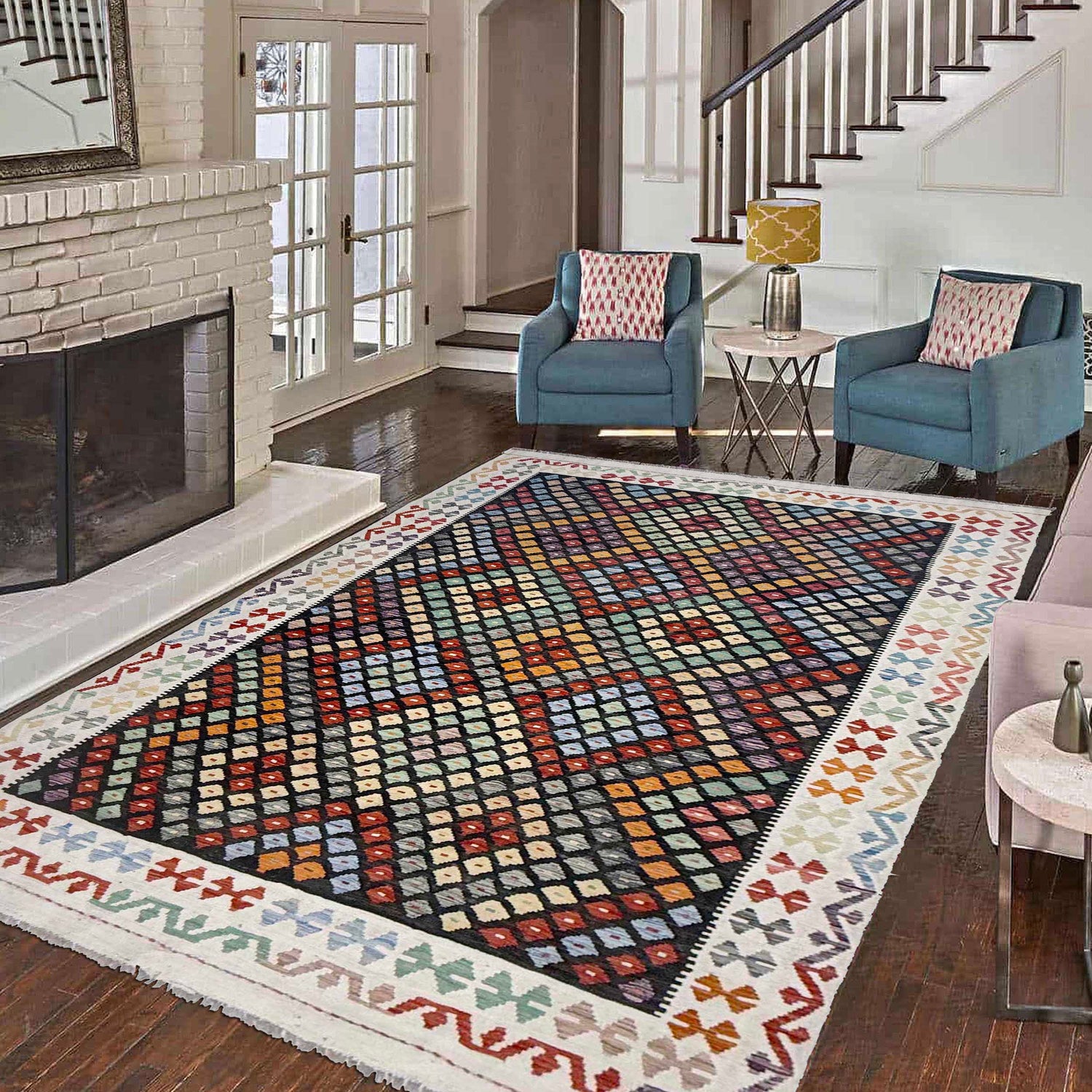 Hand Made Afghan Kilim 6' 4" x 9' 7" ft / 194 x 292 cm - No. R38725