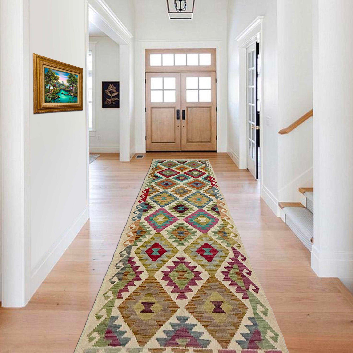 Hand Woven Wool Kelim Runner 2' 6" x 10' 1" ft / 76 x 308 cm - No. R38727