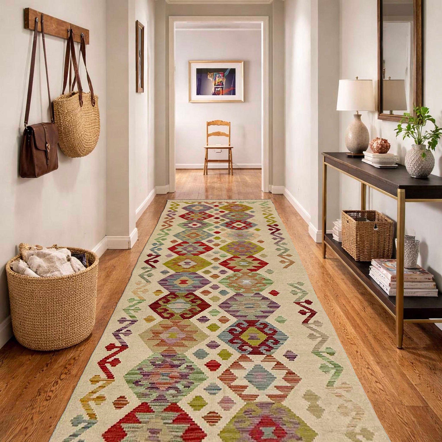 Handmade Turkish Design Wool Kilim Runner 2' 6" x 9' 7" ft / 76 x 291 cm - No. R38728