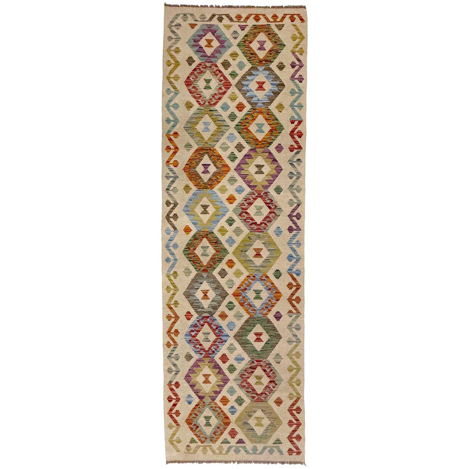 Hand Knotted Flatweave Kilim Runner 2' 7" x 9' 8" ft / 79 x 294 cm - No. R38731