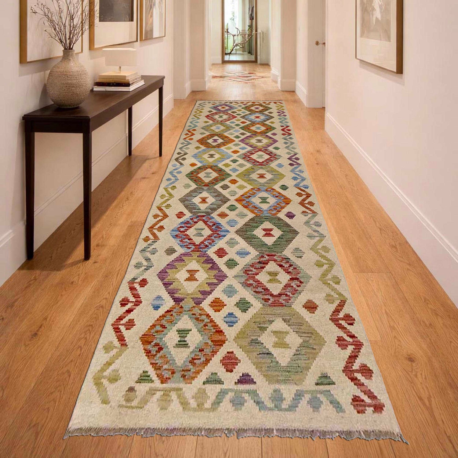 Hand Knotted Flatweave Kilim Runner 2' 7" x 9' 8" ft / 79 x 294 cm - No. R38731