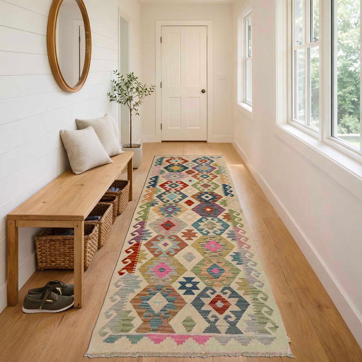 Handmade Afghan Vegetable Kilim Runner 2' 7" x 9' 7" ft / 79 x 293 cm - No. R38733