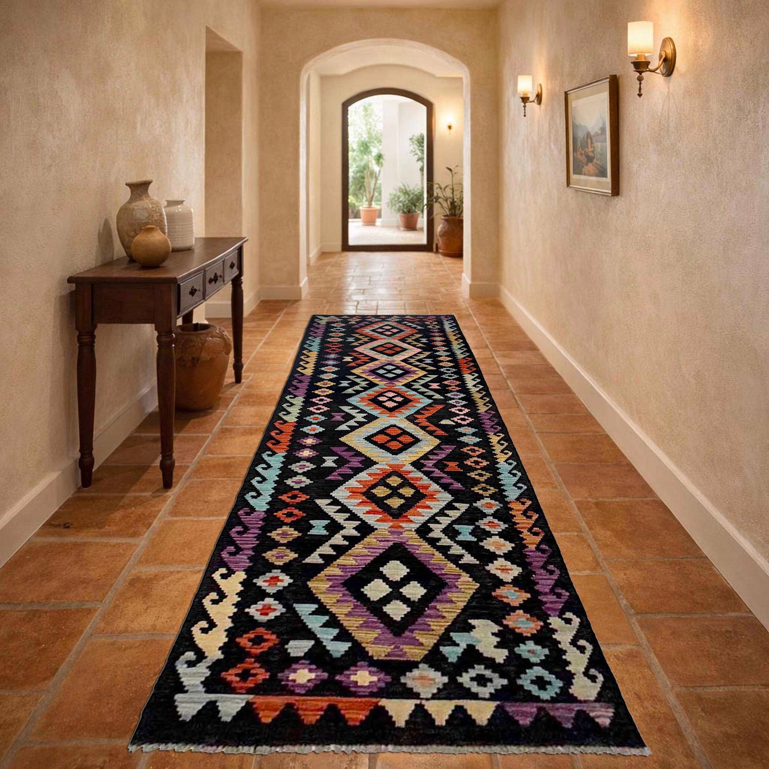 Hand Made Afghan Kilim Runner 2' 7" x 9' 10" ft / 80 x 300 cm - No. R38734
