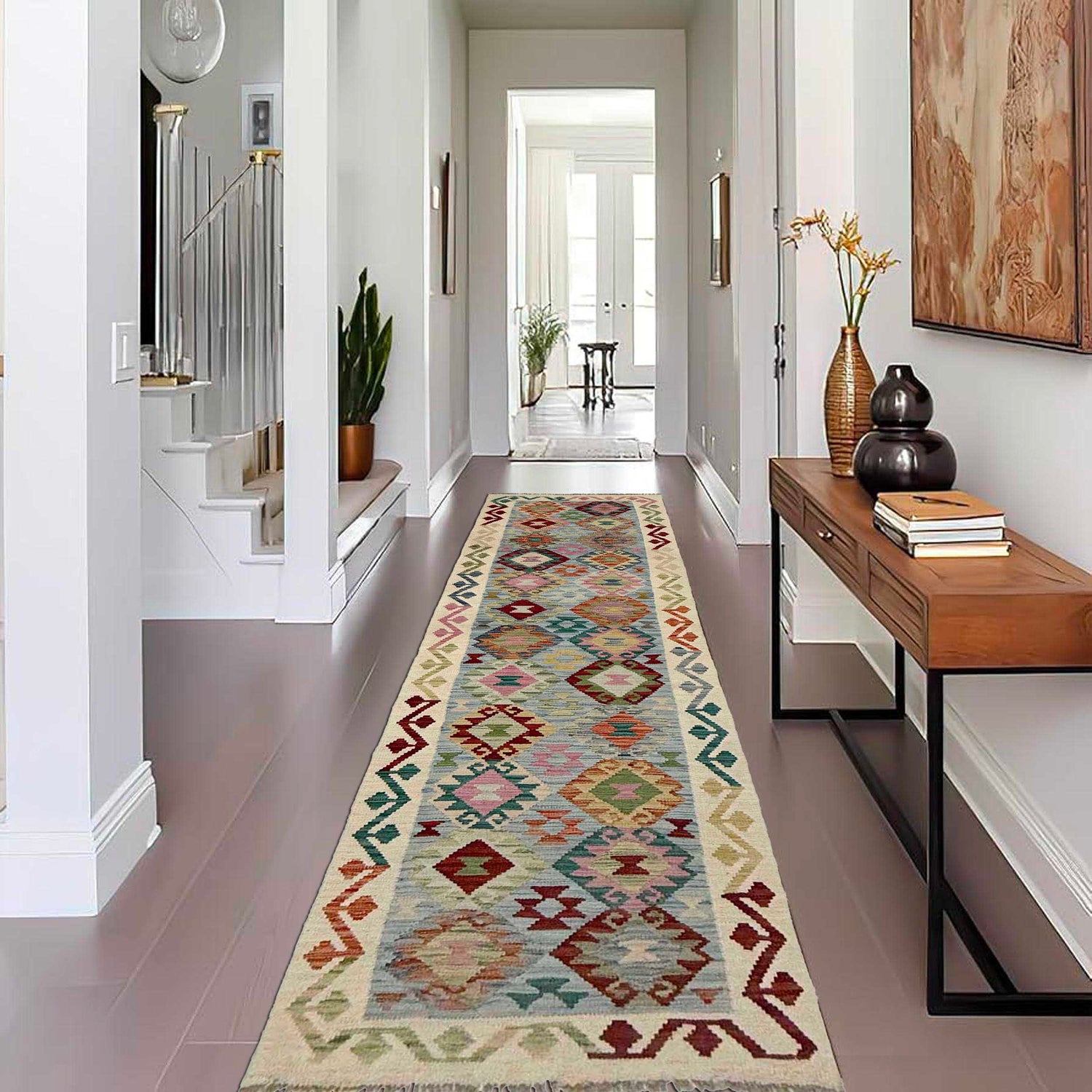 Handmade Vegetable Kilim Runner 2' 6" x 10' 2" ft / 77 x 309 cm - No. R38737