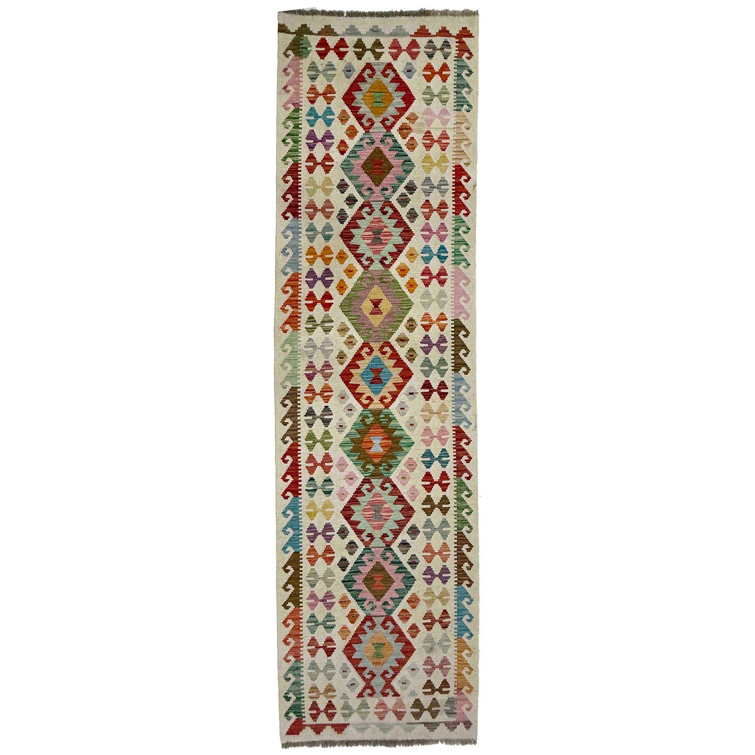 Hand Knotted Afghan Style Kilim Runner 2' 8" x 9' 8" ft / 81 x 294 cm - No. R38739