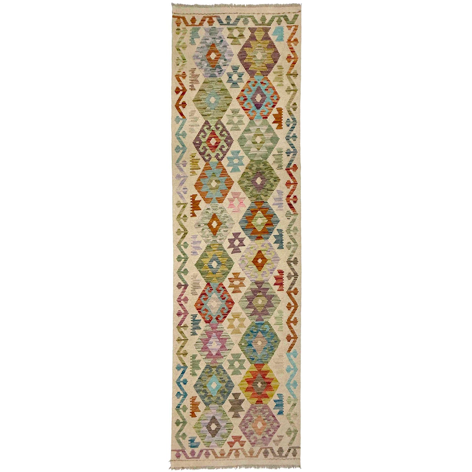 Hand Woven Wool Kelim Runner 2' 7" x 9' 5" ft / 79 x 288 cm - No. R38740