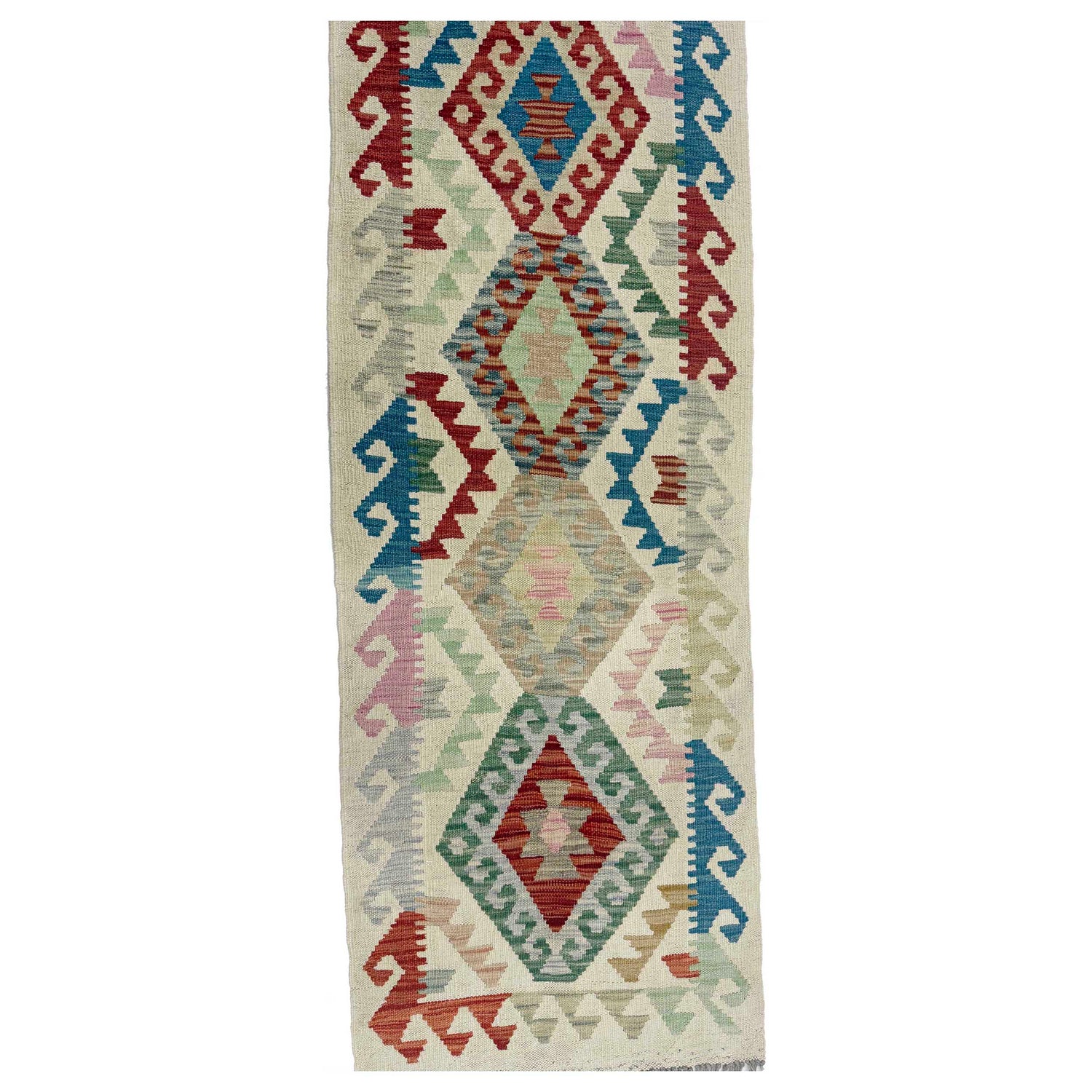Multi Color ful Flat-Weave Wool Kilim Runner 2' 0" x 5' 8" ft / 61 x 172 cm - No. R38741