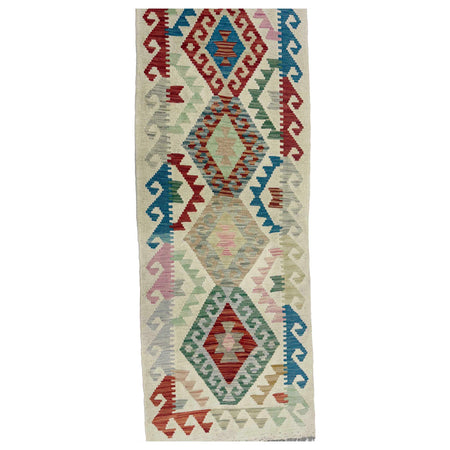 Multi Color ful Flat-Weave Wool Kilim Runner 2' 0" x 5' 8" ft / 61 x 172 cm - No. R38741