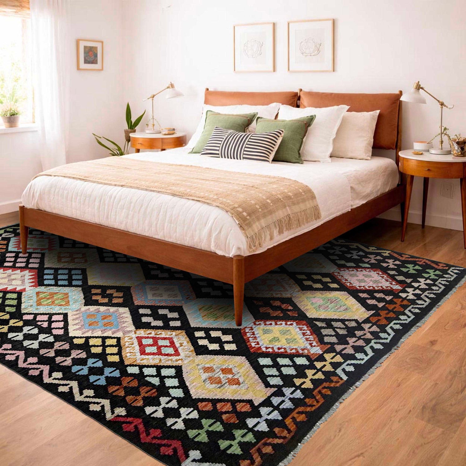 Hand Knotted Afghan Style Kilim 6' 9" x 9' 5" ft / 205 x 288 cm - No. R38744