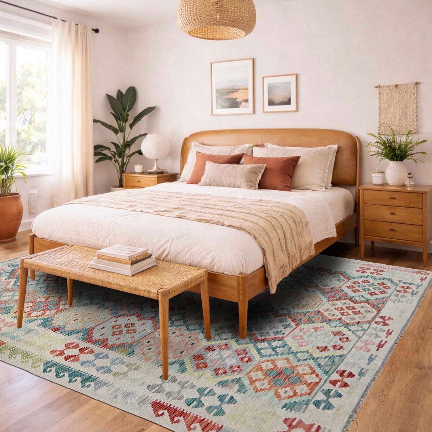 Hand Woven Wool Kelim 7' 0" x 9' 9" ft / 214 x 297 cm - No. R38746