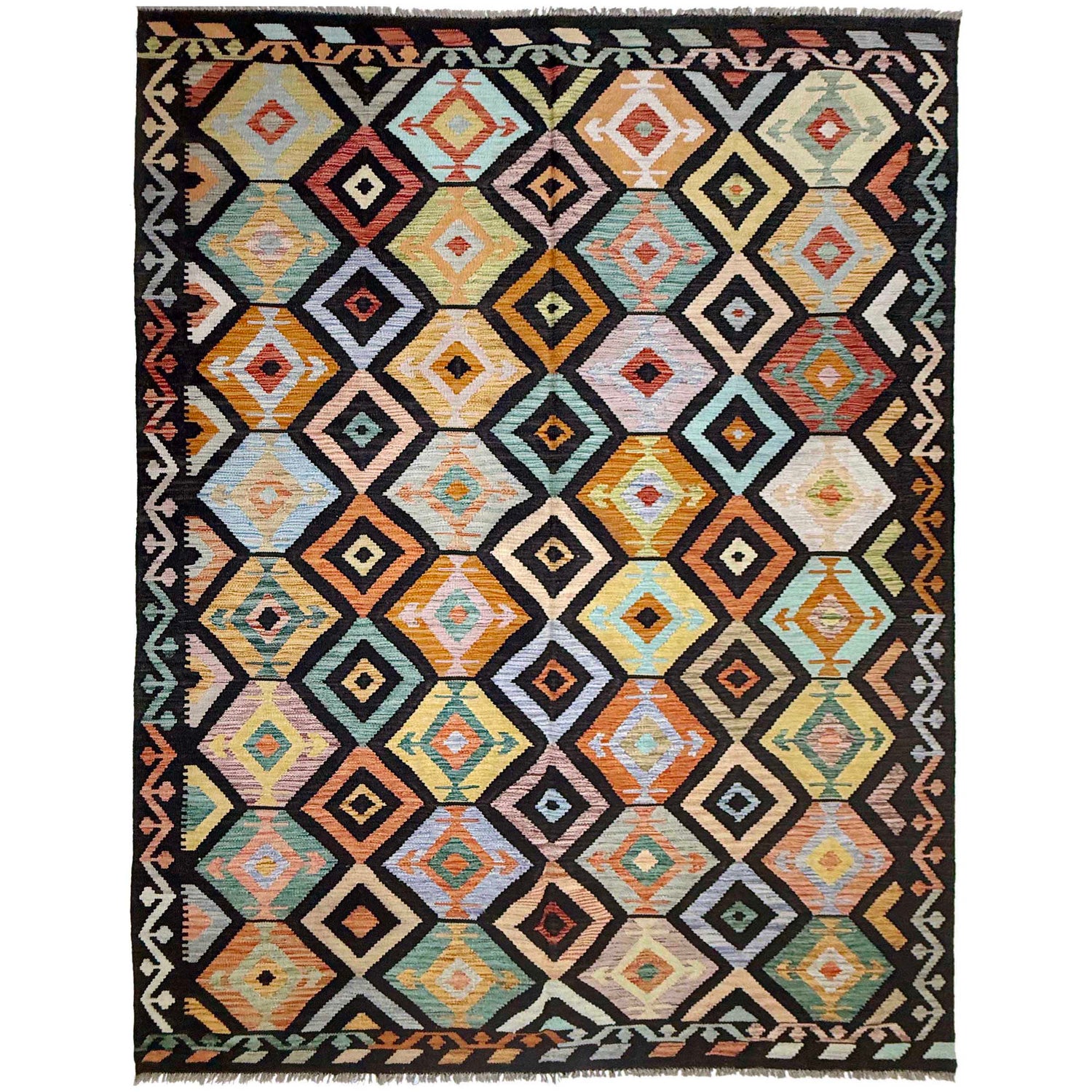 Handmade Turkish Design Wool Kilim 6' 6" x 10' 1" ft / 197 x 307 cm - No. R38747