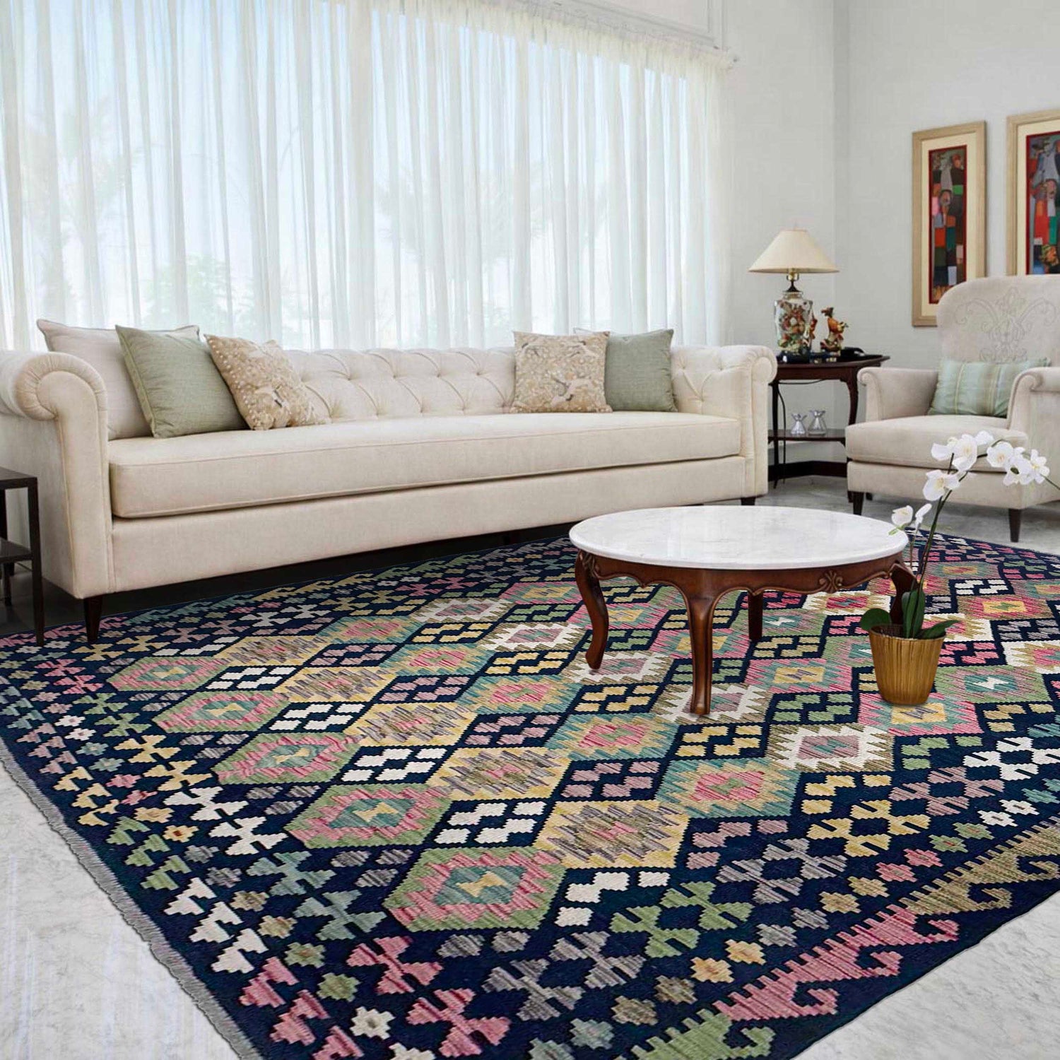 Handmade Afghan Vegetable Kilim 6' 8" x 9' 6" ft / 203 x 290 cm - No. R38750