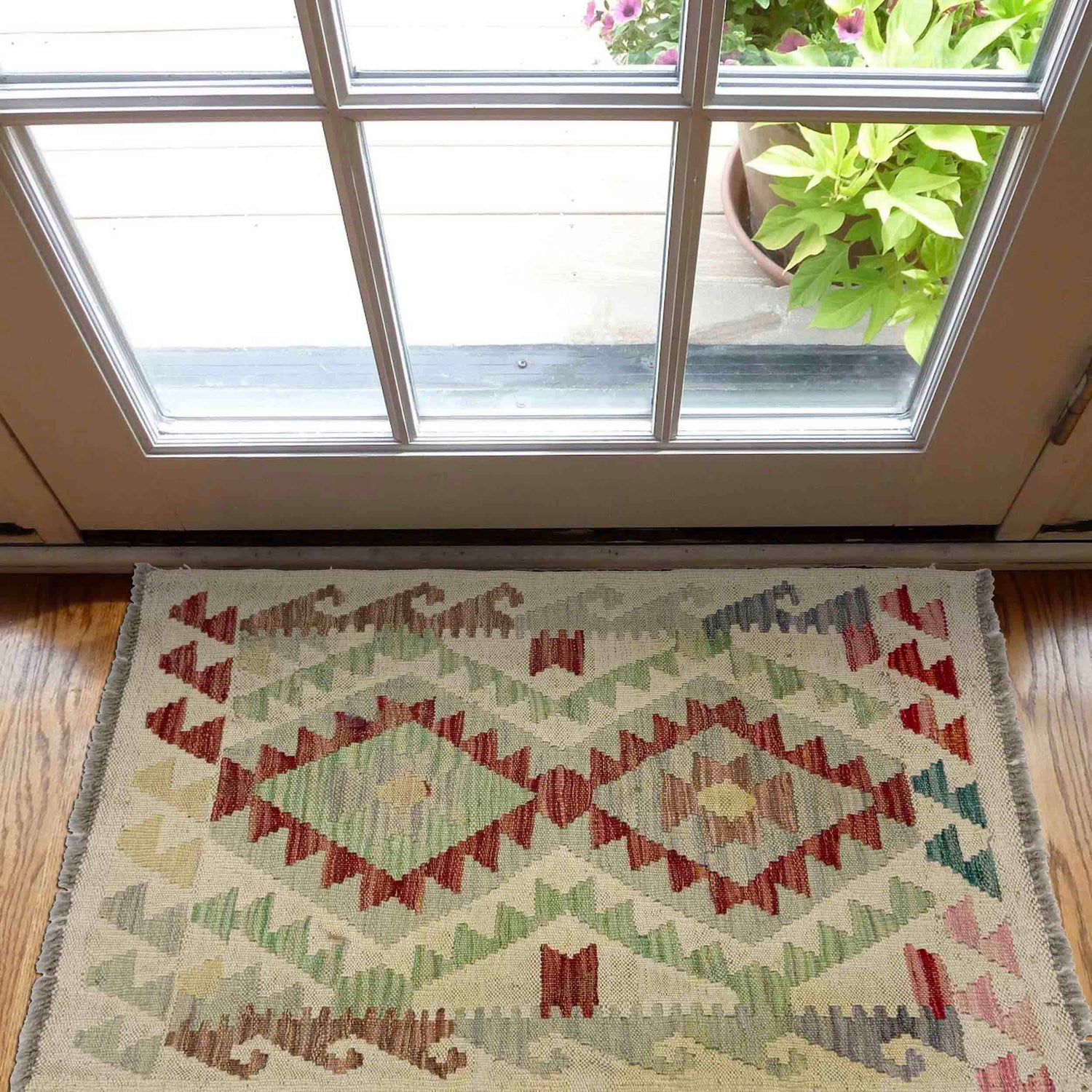 Hand Woven Wool Kelim 1' 11" x 2' 10" ft / 59 x 87 cm - No. R38763