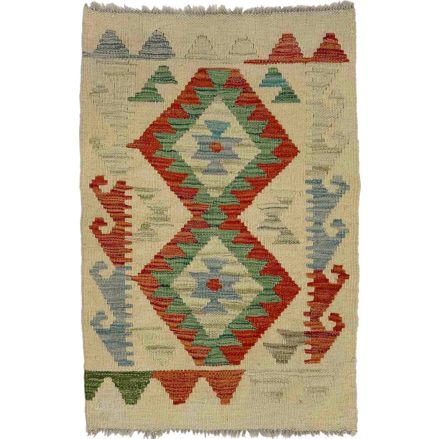 Handmade Turkish Design Wool Kilim 1' 11" x 2' 7" ft / 58 x 80 cm - No. R38764