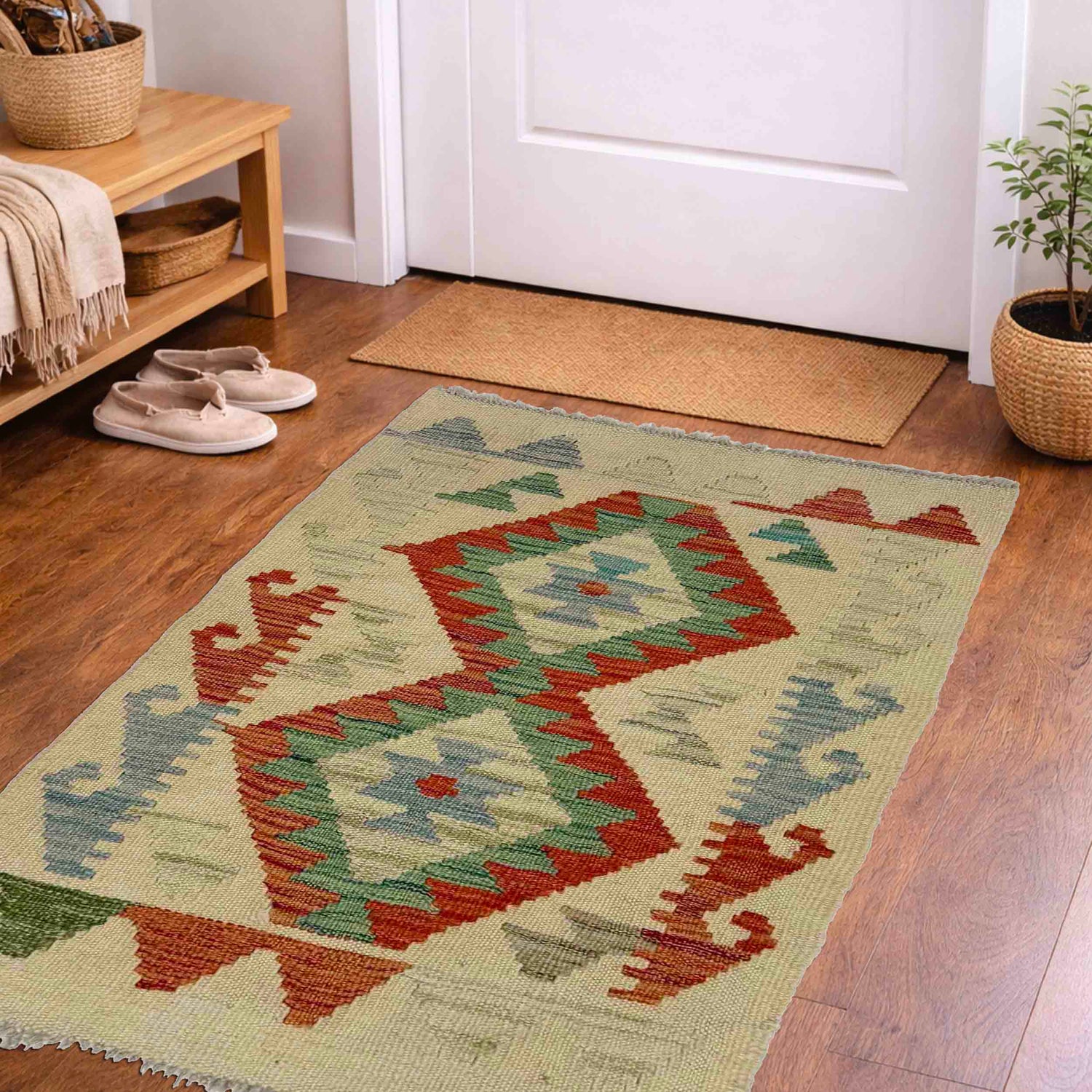 Handmade Turkish Design Wool Kilim 1' 11" x 2' 7" ft / 58 x 80 cm - No. R38764