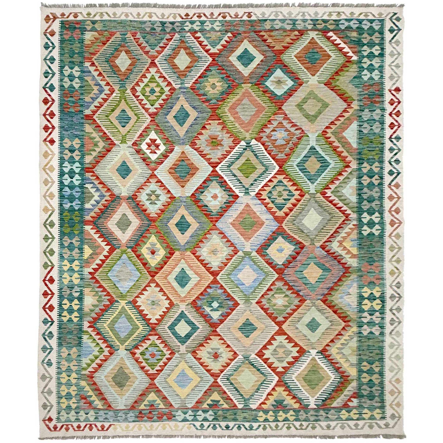 Handmade Afghan Vegetable Kilim 8' 1" x 10' 0" ft / 246 x 306 cm - No. R38773