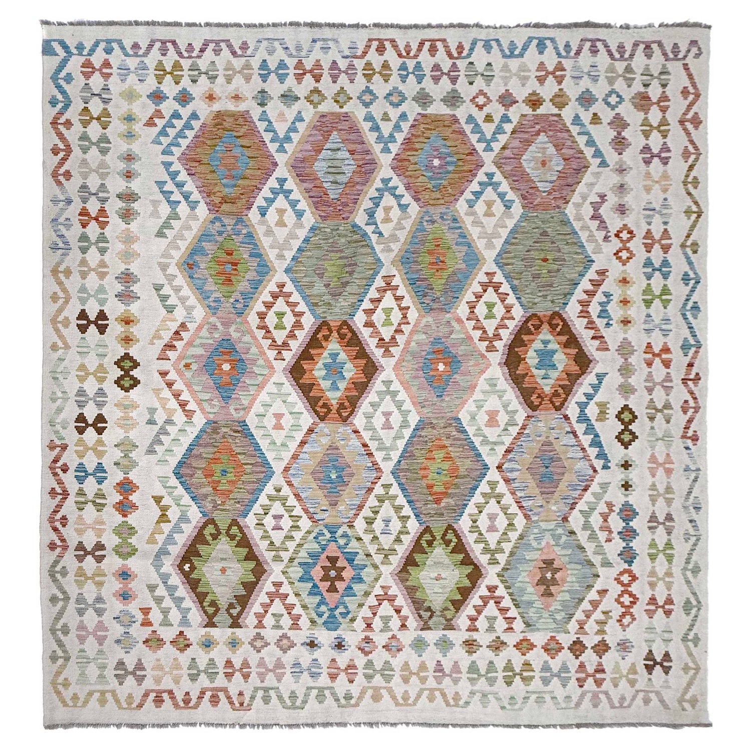 Hand Made Afghan Kilim 8' 5" x 9' 7" ft / 257 x 293 cm - No. R38776