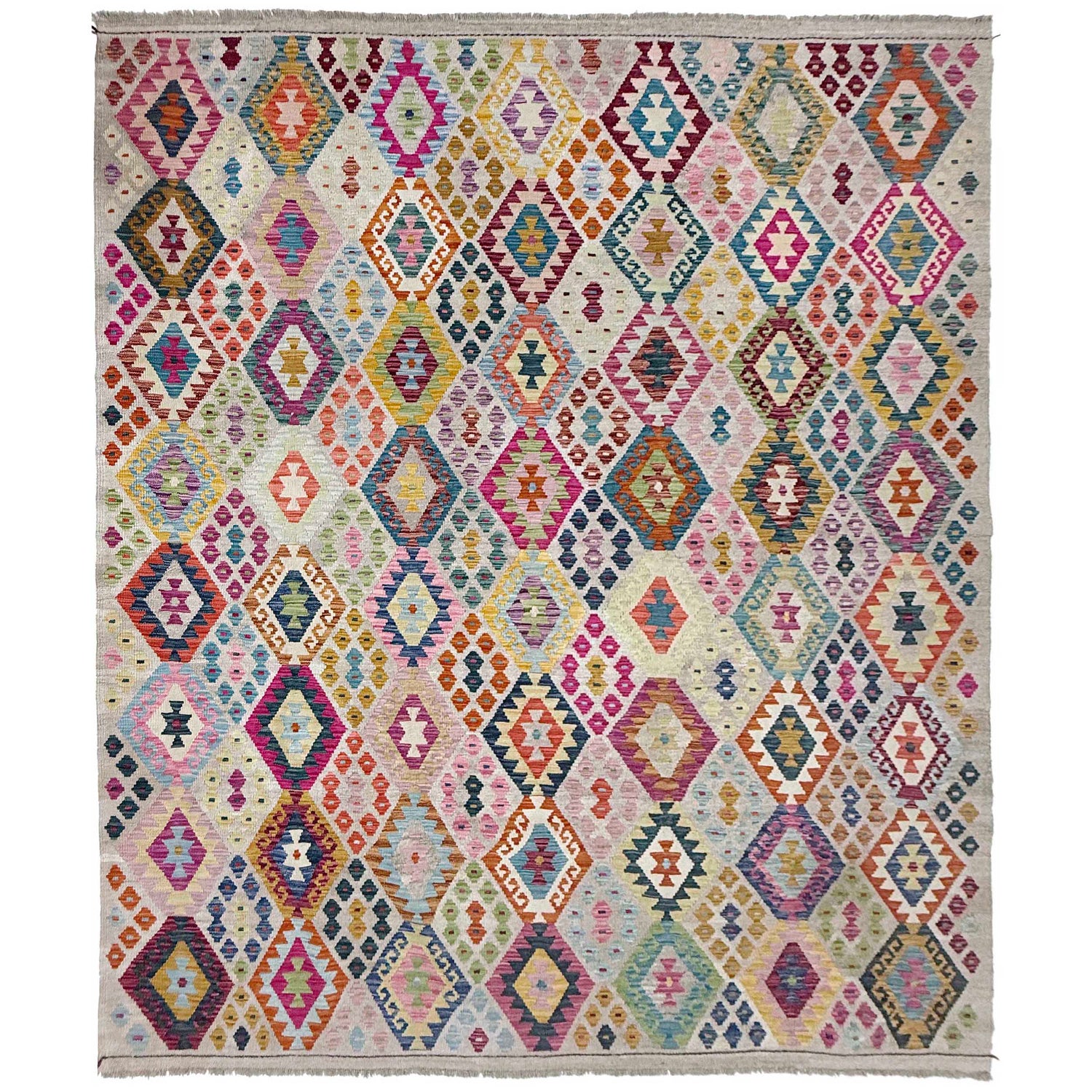 Multi Color ful Flat-Weave Wool Kilim 8' 2" x 9' 10" ft / 250 x 300 cm - No. R38777
