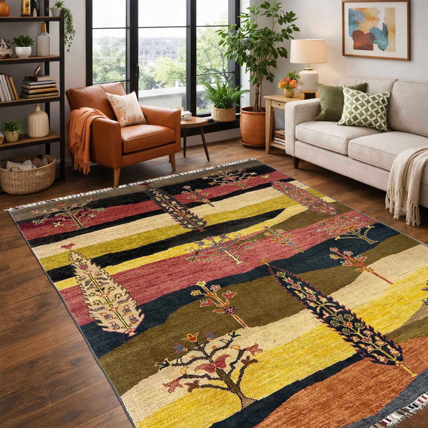 Hand Knotted Modern Tree of Life Rug 5' 2" x 6' 4" ft / 157 x 193 cm - No. R38790