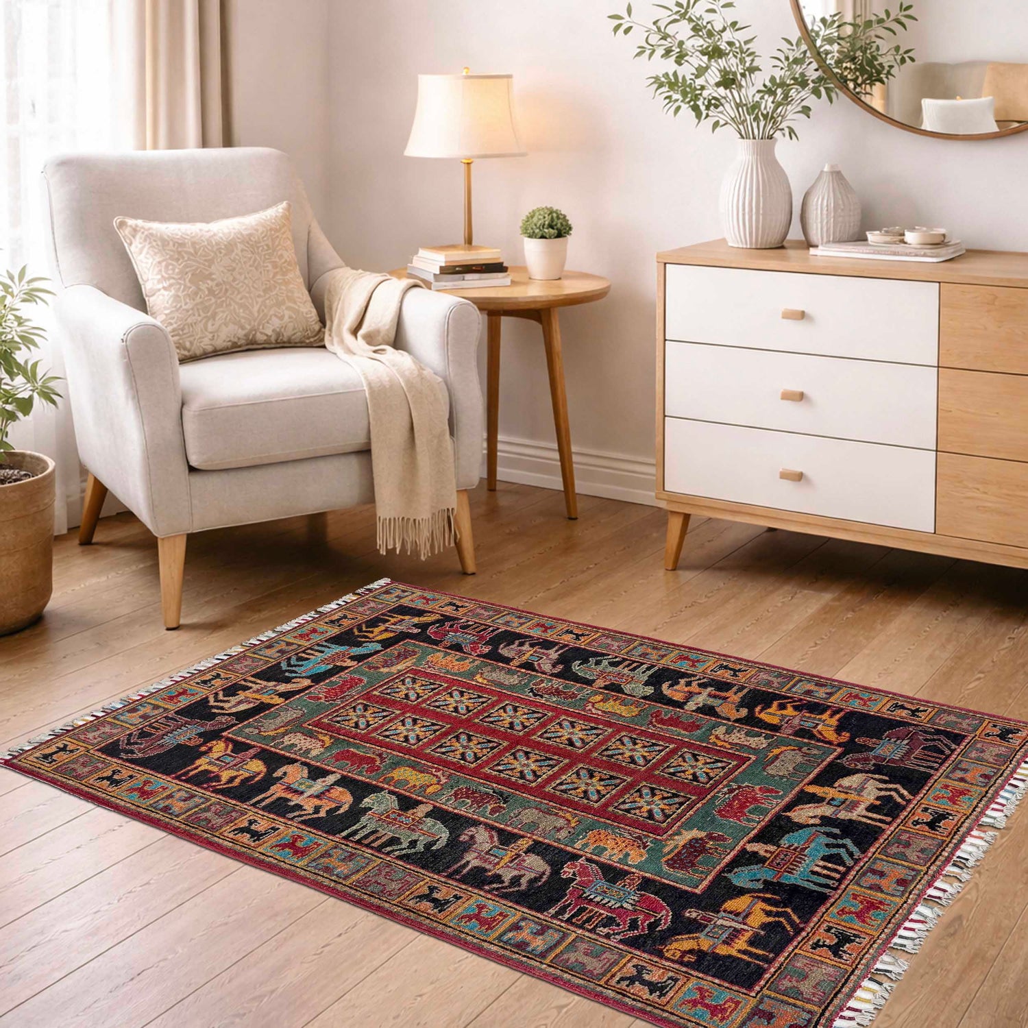 Luxury Shikargah Carpet 3' 3" x 4' 10" ft / 98 x 147 cm - No. R38792