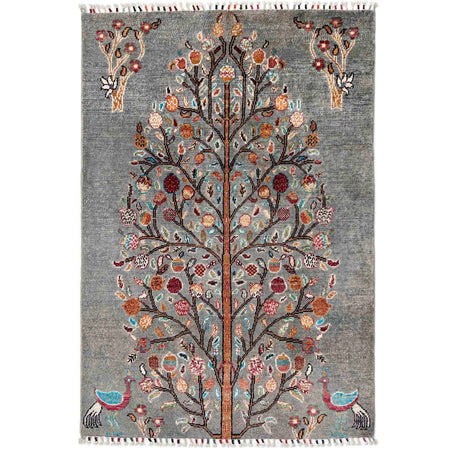 Gray Color Tree Of Life Area Rug 3' 5" x 5' 2" ft / 103 x 157 cm - No. R38794