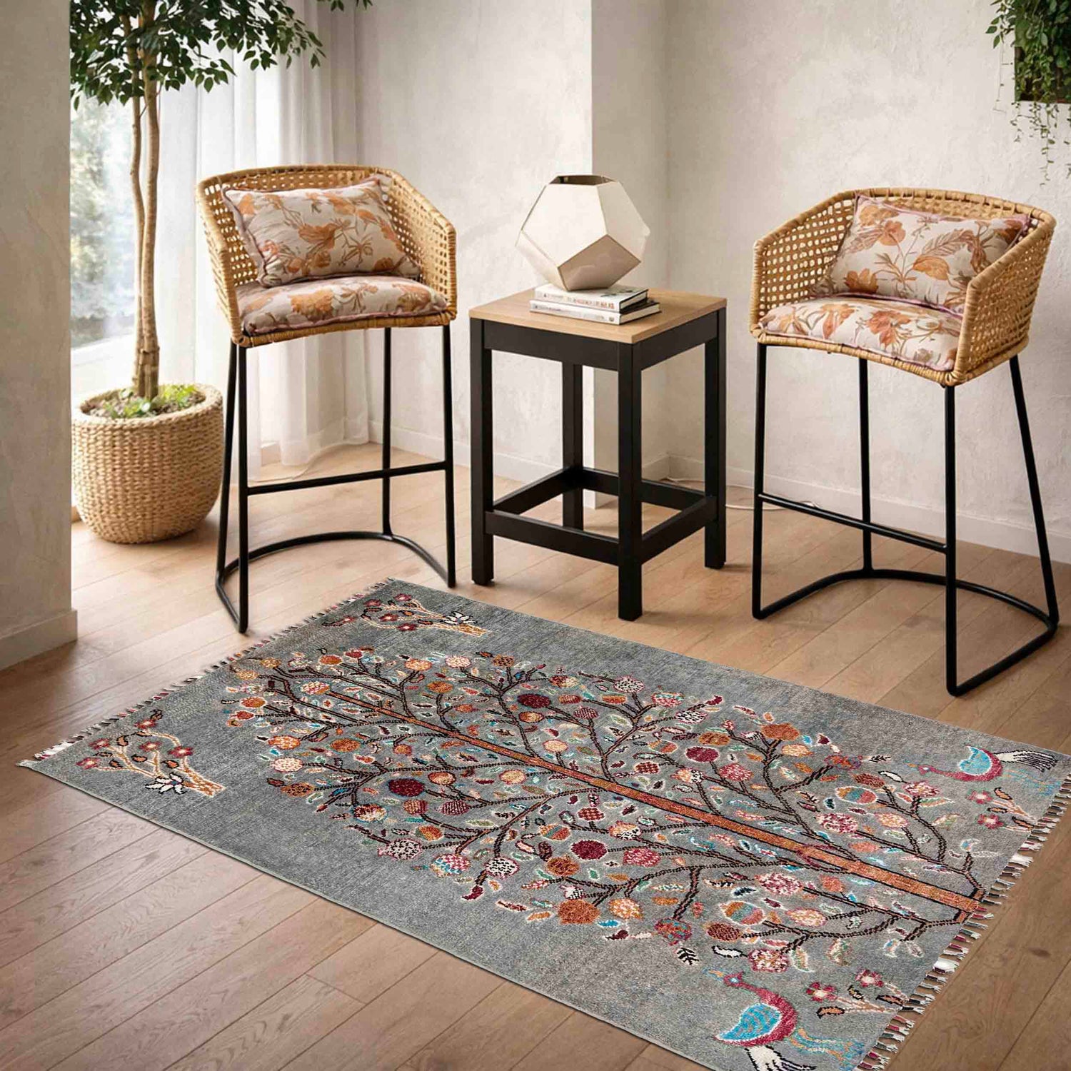 Gray Color Tree Of Life Area Rug 3' 5" x 5' 2" ft / 103 x 157 cm - No. R38794