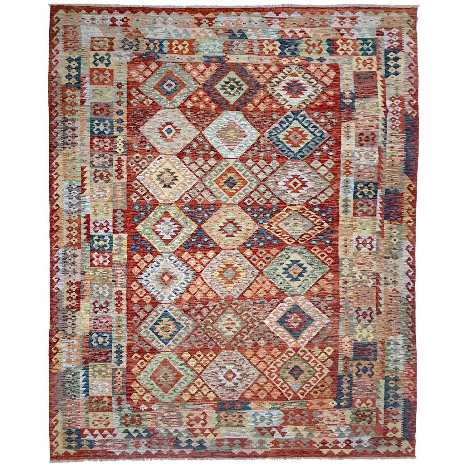 Multi Color ful Flat-Weave Wool Kilim 8' 2" x 11' 6" ft / 250 x 350 cm - No. R38800