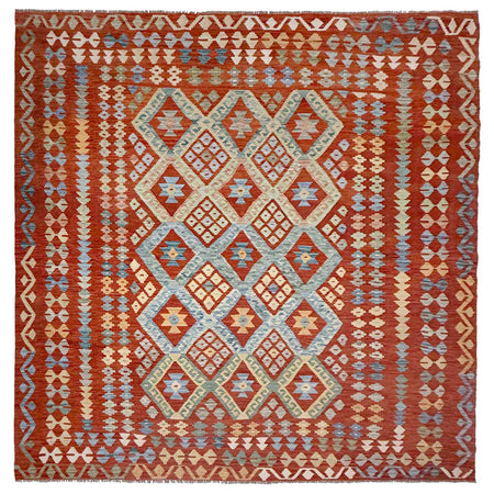Hand Knotted Afghan Style Kilim 8' 0" x 9' 5" ft / 245 x 286 cm - No. R38804
