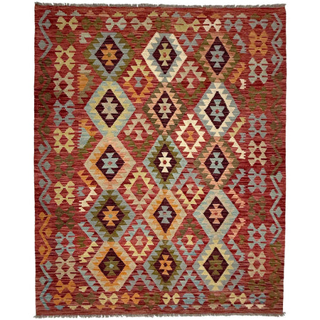 Multi Color ful Flat-Weave Wool Kilim 5' 1" x 6' 11" ft / 155 x 210 cm - No. R38806