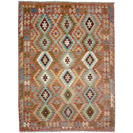Multi Color ful Flat-Weave Wool Kilim 5' 9" x 7' 11" ft / 175 x 242 cm - No. R38807