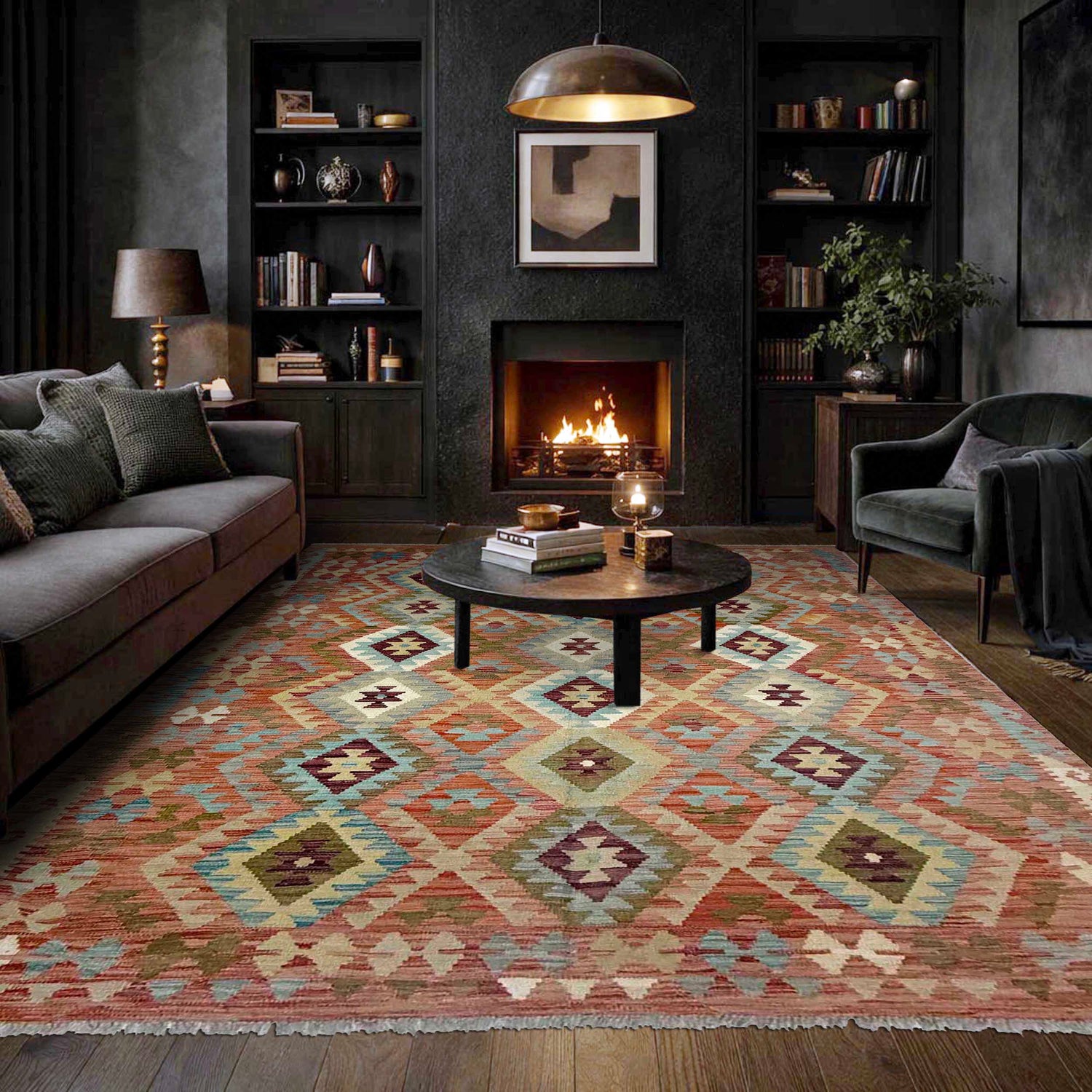 Multi Color ful Flat-Weave Wool Kilim 5' 9" x 7' 11" ft / 175 x 242 cm - No. R38807