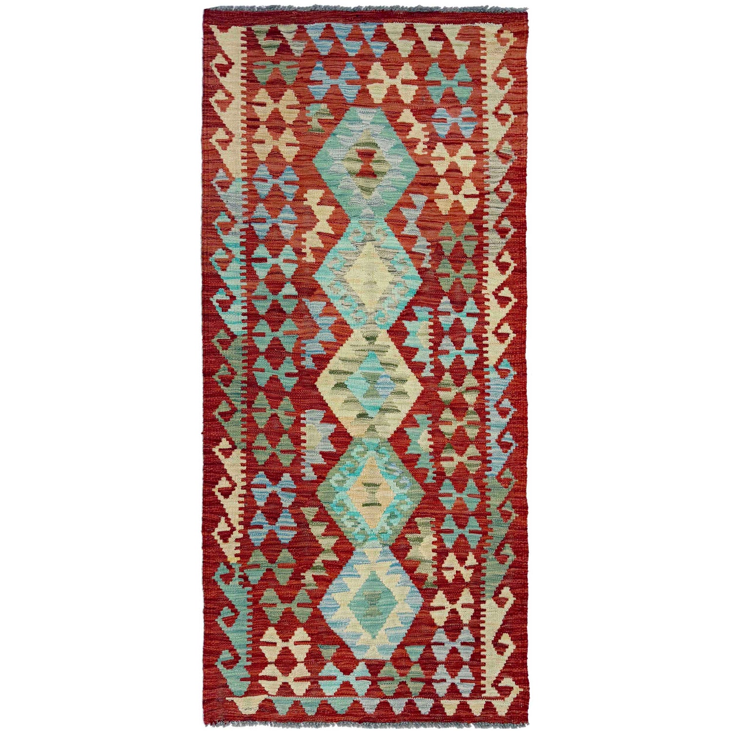 Hand Knotted Afghan Style Kilim Runner 2' 8" x 6' 3" ft / 81 x 190 cm - No. R38808