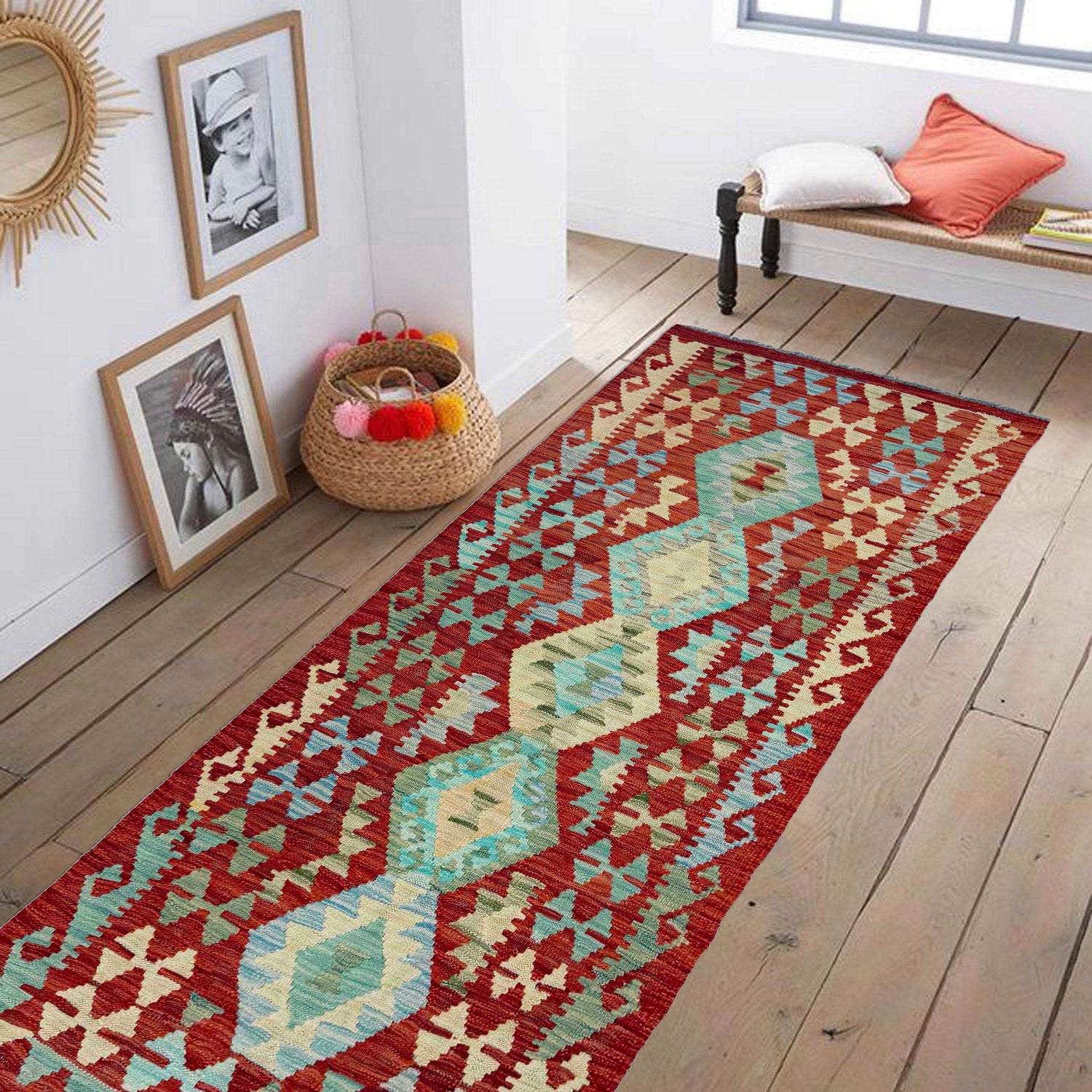 Hand Knotted Afghan Style Kilim Runner 2' 8" x 6' 3" ft / 81 x 190 cm - No. R38808