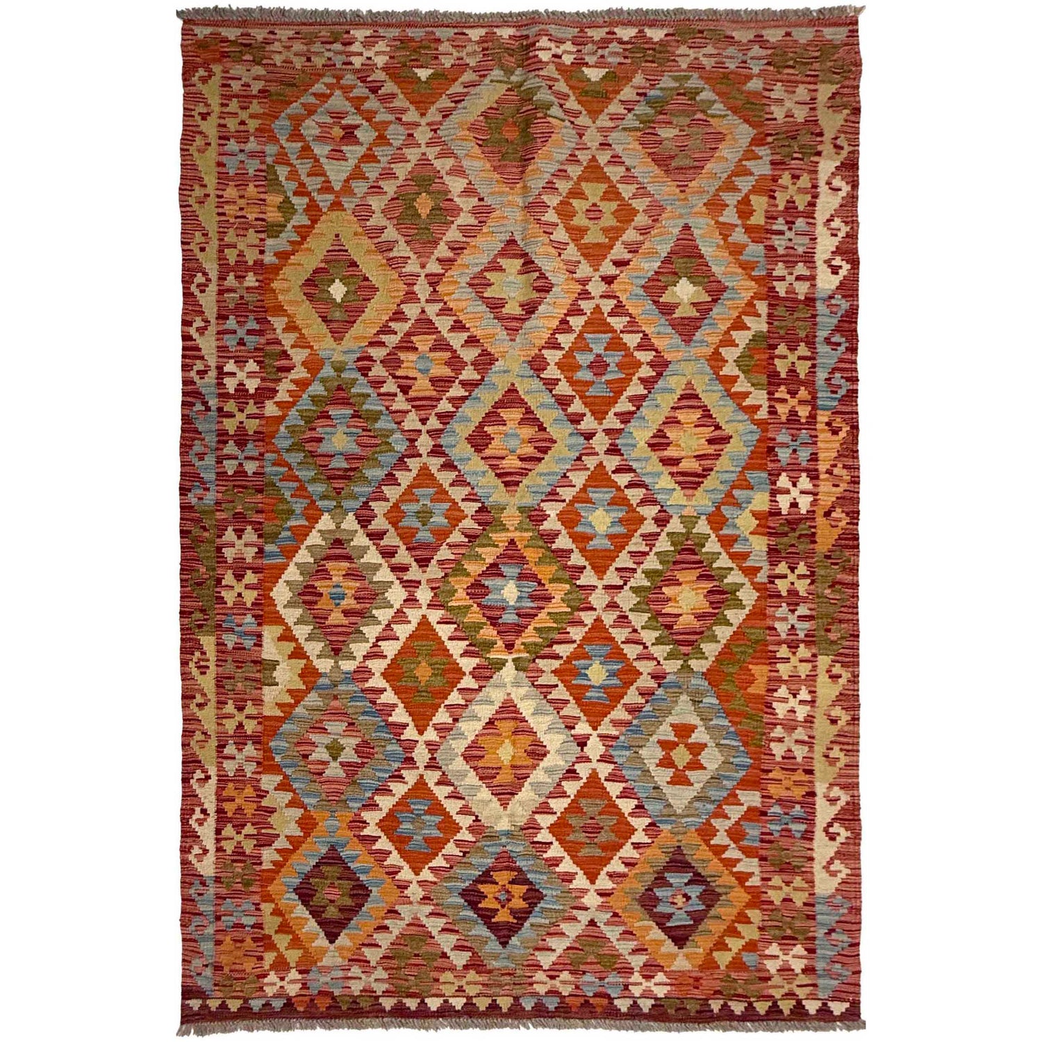 Hand Knotted Afghan Style Kilim 4' 4" x 7' 2" ft / 131 x 218 cm - No. R38812