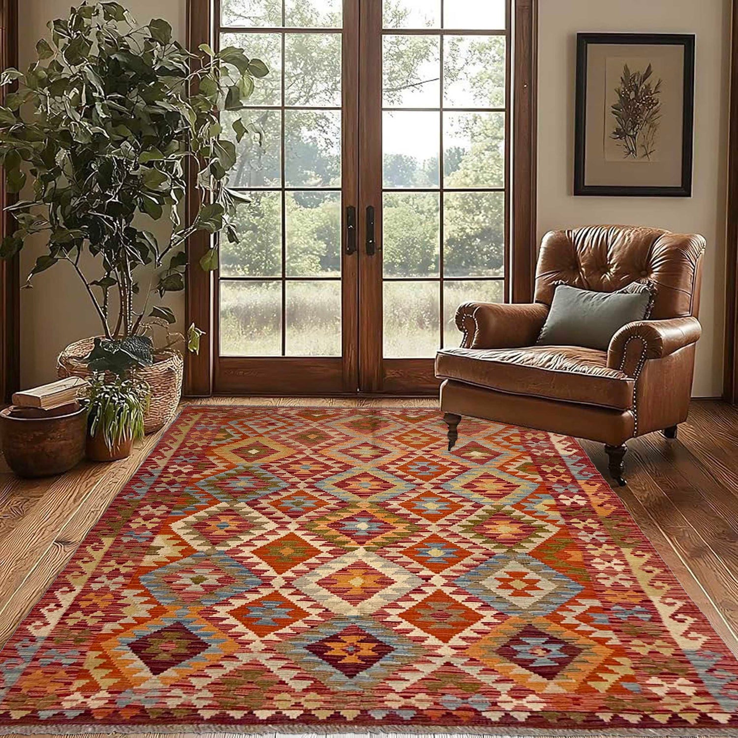 Hand Knotted Afghan Style Kilim 4' 4" x 7' 2" ft / 131 x 218 cm - No. R38812