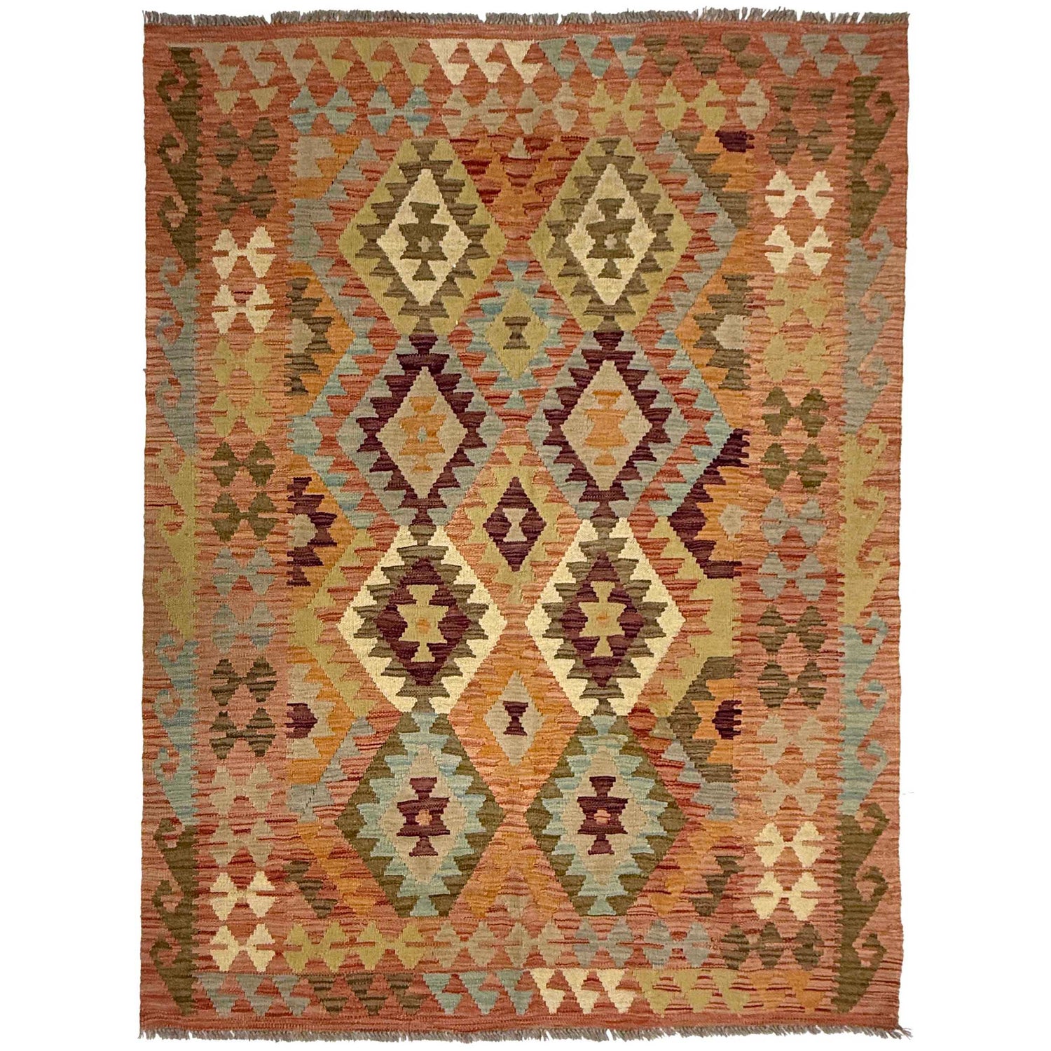 Hand Woven Wool Kelim 4' 7" x 6' 2" ft / 140 x 189 cm - No. R38813