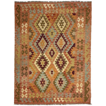 Hand Woven Wool Kelim 4' 7" x 6' 2" ft / 140 x 189 cm - No. R38813